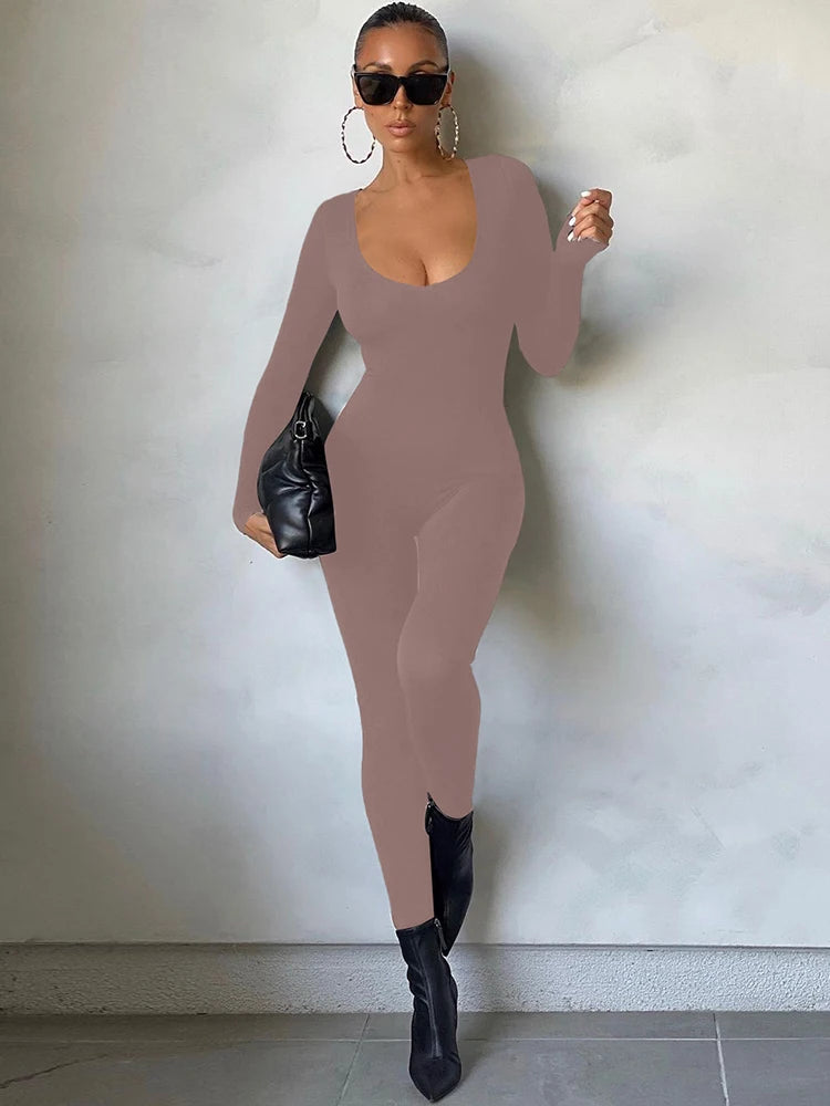 Dulzura Women 2024 Autumn Winter Long Sleeve Bodycon Streetwear Jumpsuit Overall One Piece Outfit Wholesale Items for Business