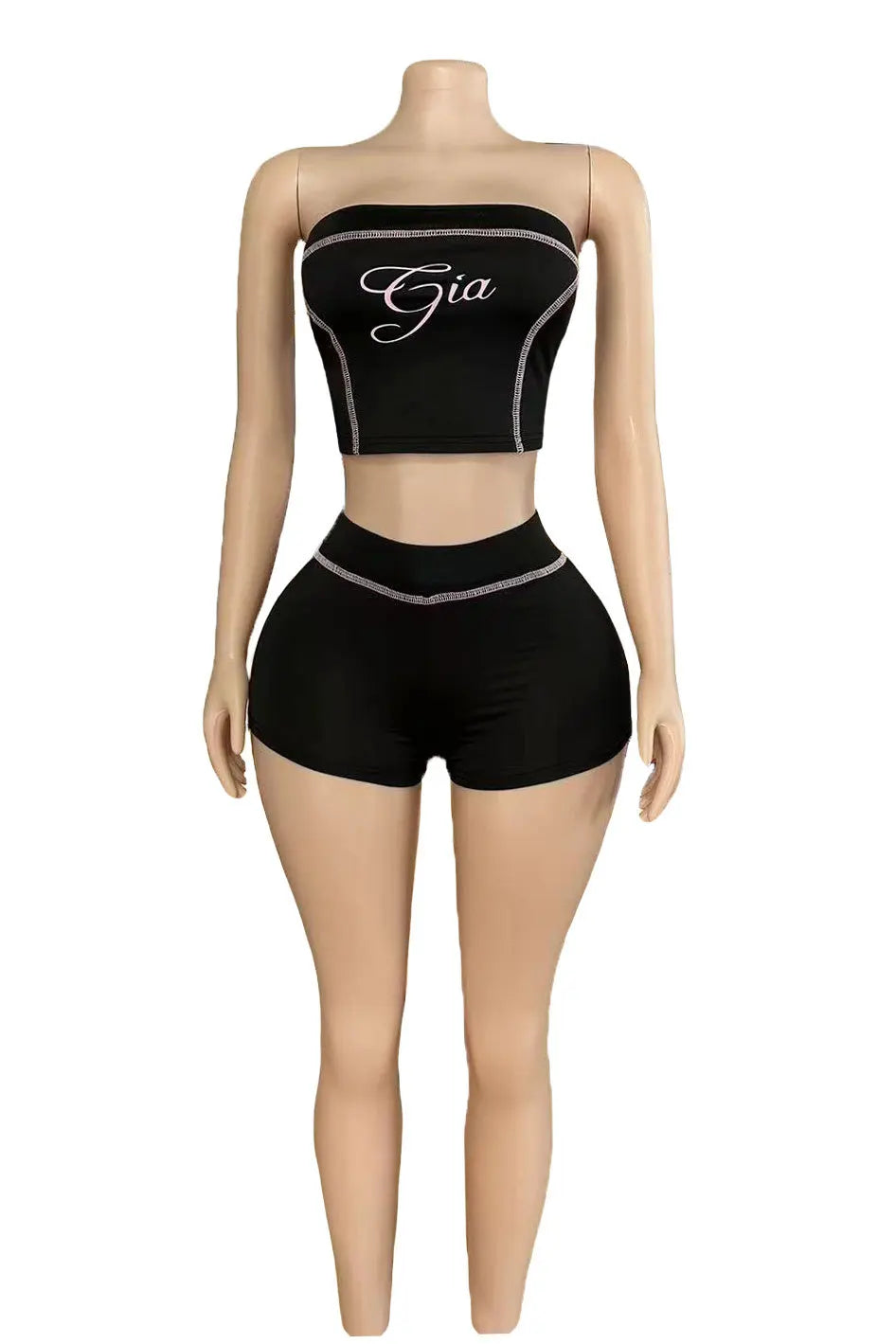 HLJ&GG Y2K Sexy Letter Print Two Piece Sets Women Off Shoulder Backless Slim Crop Top And Shorts Outfits Fashion 2pcs Streetwear