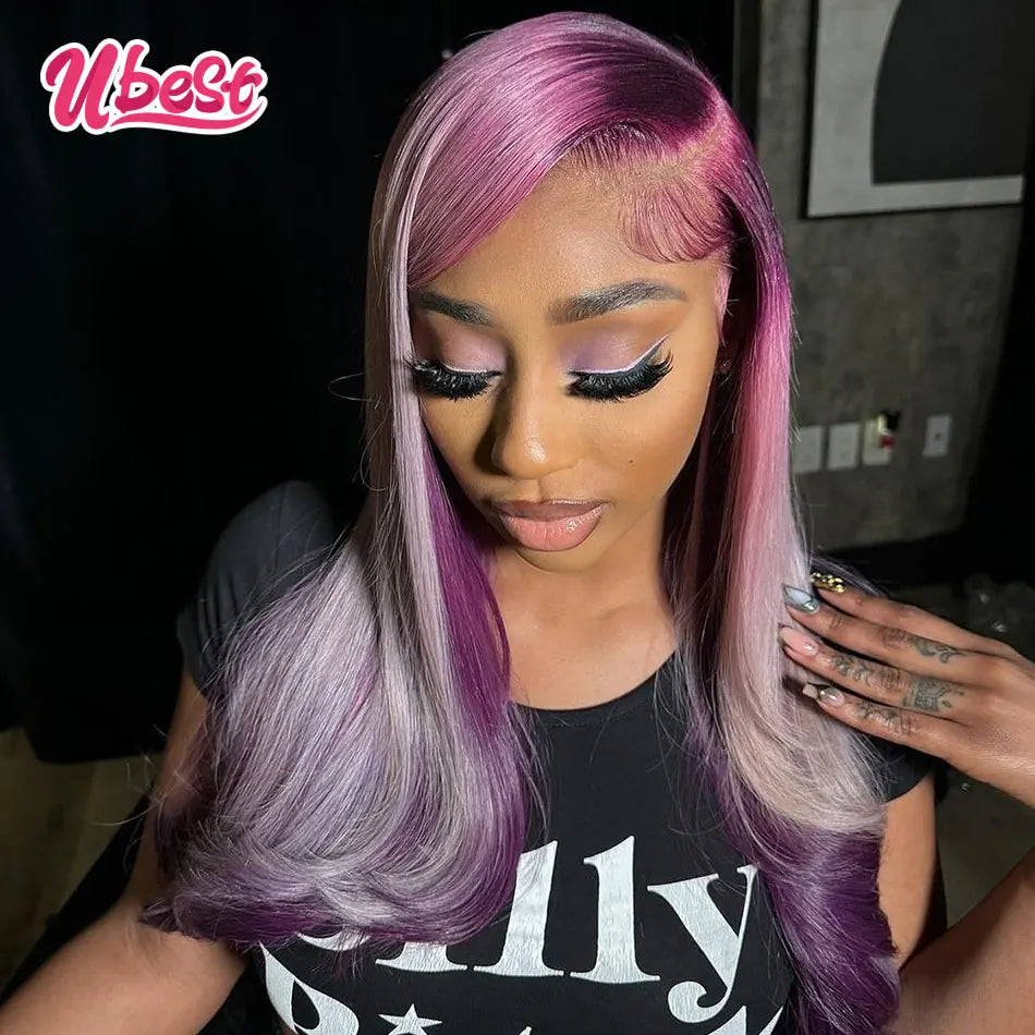 13x6 Ombre Purple 613 Color Body Wave Lace Front Human Hair Wigs 180% Brazilian Body Wave Transparen Lace Frontal Wigs For Women