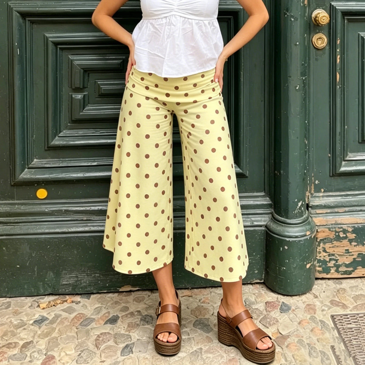 Capri Pants for Women Low Rise Fold Over Capri Yoga Pant Soft Comfy Flowy Wide Leg Capris Culottes Bottoms