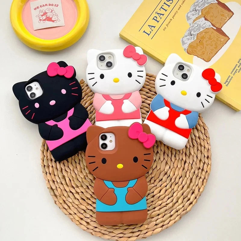 Sanrio 3D Cartoon Hello Kitty Bow Cute Phone Case For iPhone 17 16 15 14 13 12 Pro Max 11 Xs XR 7 8 Plus SE Soft Silicone Cover