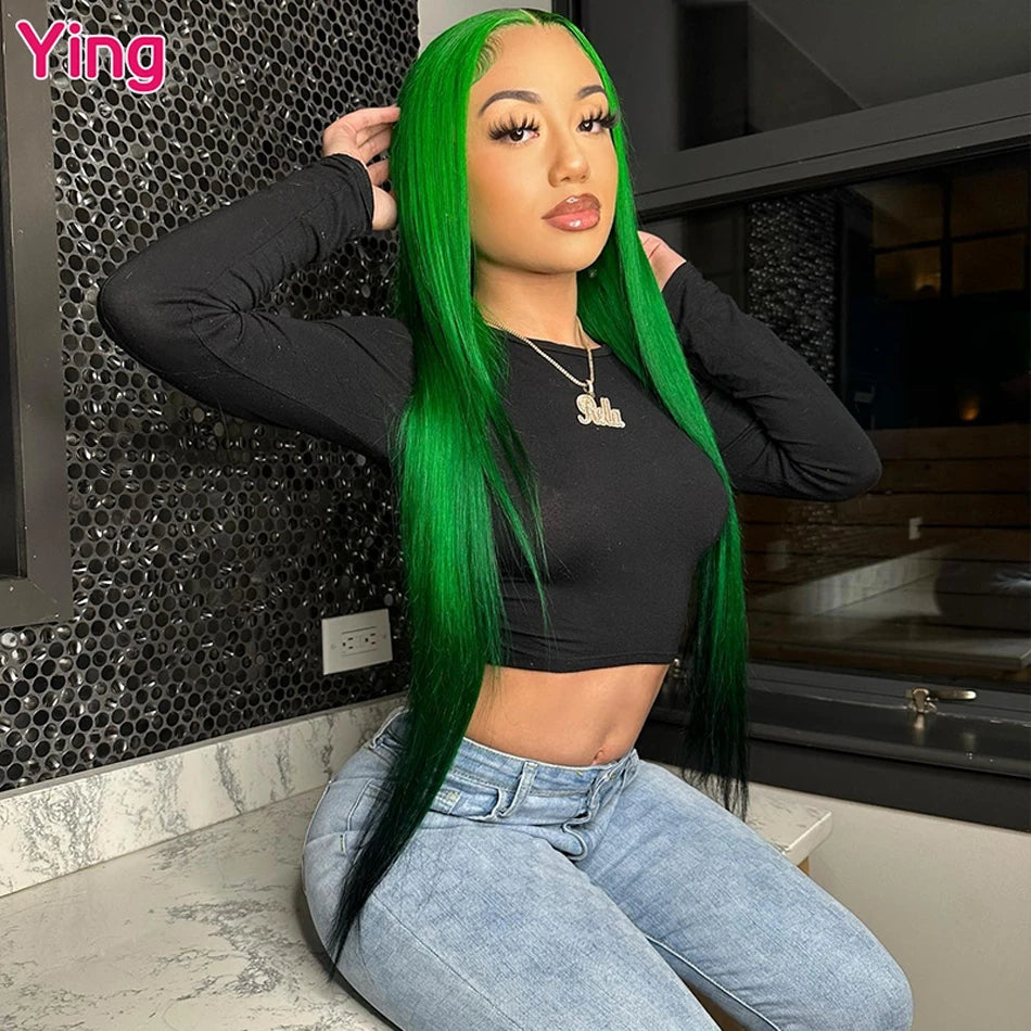 200% Green Black 13x6 Lace Front Wigs 32in Body Wave Human Hair Wigs Omber Colored 13x4 Lace Fronal Wigs  For Women Pre Plucked
