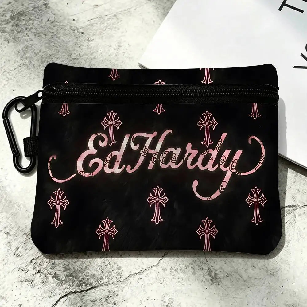 Fashion Brand E-Ed H-Hardy Oxford Fabric Mini Coin Wallet Smooth Zipper Hanging Design Multi-use Small Storage Bag For Travel