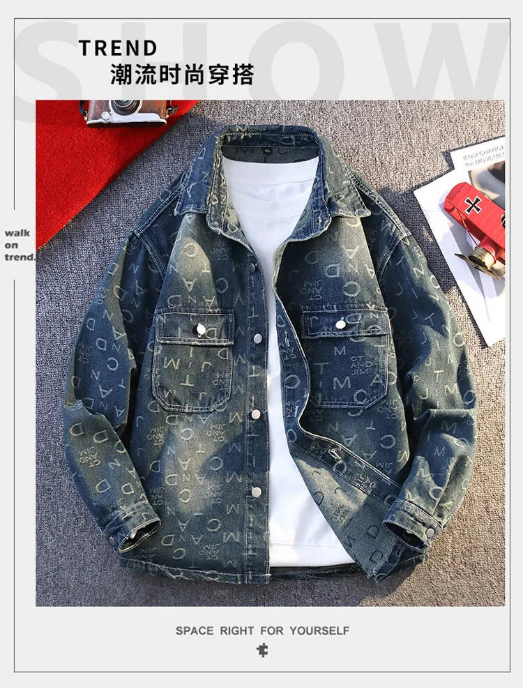High Quality 2025 Spring Autumn Men's Cotton Denim Jackets Casual Youth Streetwear print Denim Coats Loose Tops Clothing