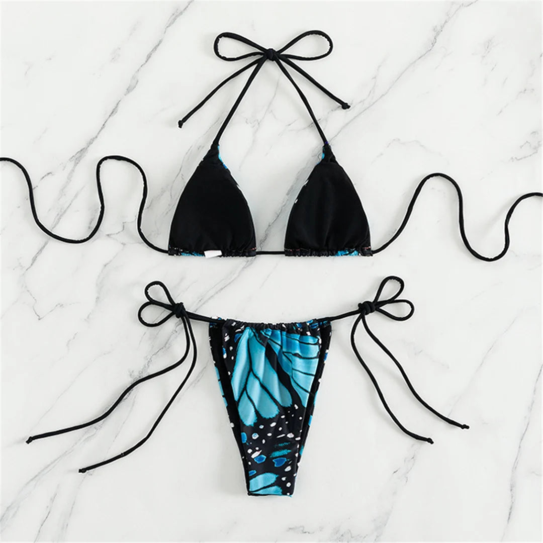 S - XL Sexy Printed Halter Padded Bikini Female Swimsuit Women Swimwear Two-pieces Bikini set Bather Bathing Suit Swim V4910