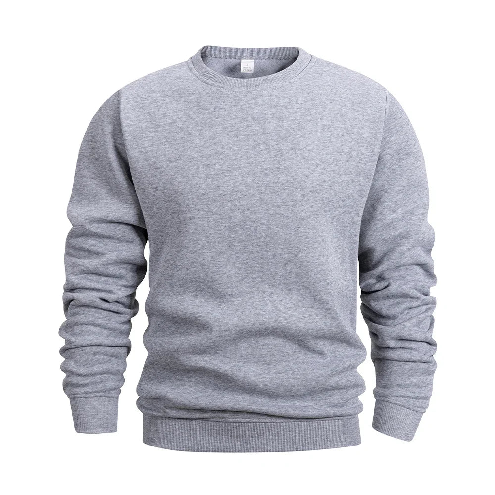 Men's Crew Neck Hoodies Autumn Winter Fleece Warm Casual Loose Pullover Solid Color Round Neck Sport Long Sleeved Sweatshirt