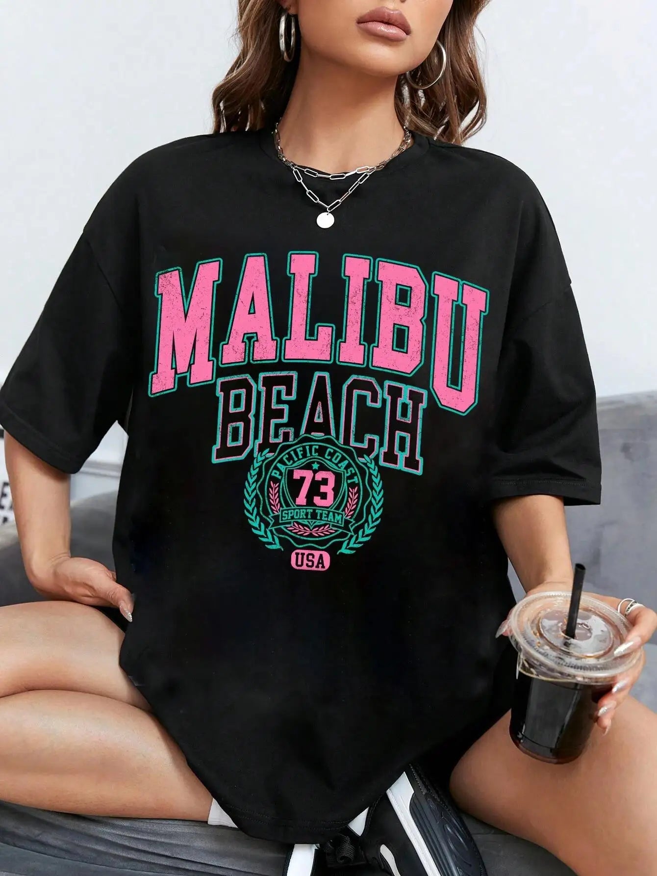 Malibu Beach Letter Print Print Womens T-Shirts Street Casual Tshirt Summer Brand Tee Clothing Hip Hop Breathable Tshirts Women