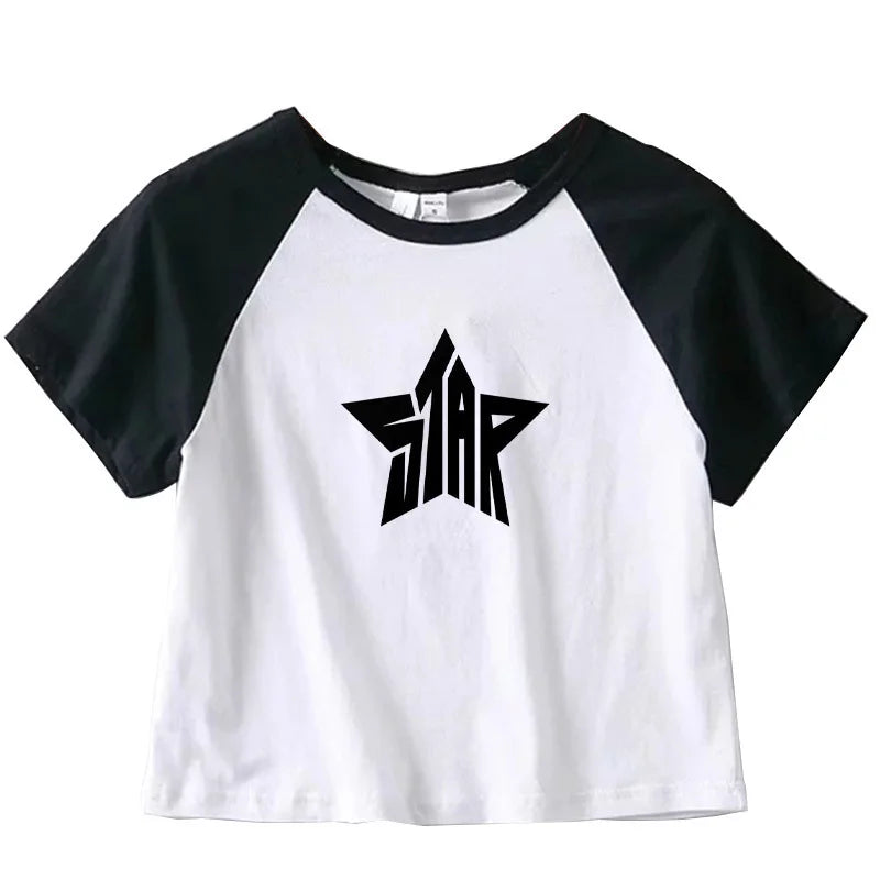 Y2K Clothes Star Tops, Tshirt Harajuku Retro Fashion Gothic Short Sleeve Crop Sexy Tops Aesthetics Tops Short Navel