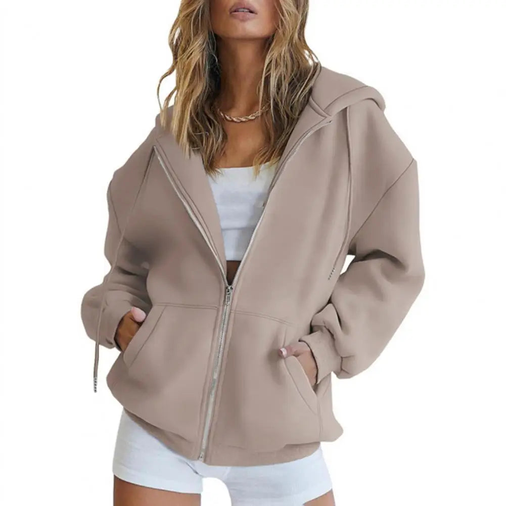 Women Zip Up Hoodies Long Sleeve Oversized Sweatshirt Autumn Fleece Jackets with Pockets Casual Workout Outfits