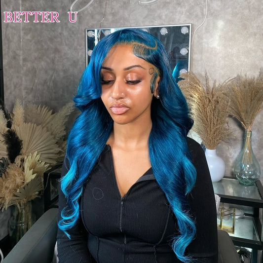 Midnight Blue Blue 613 13X4 HD Lace Frontal Human Hair Wigs Brazilian 13X6 Lace Front Wig Dark Blue 250% Density for Women