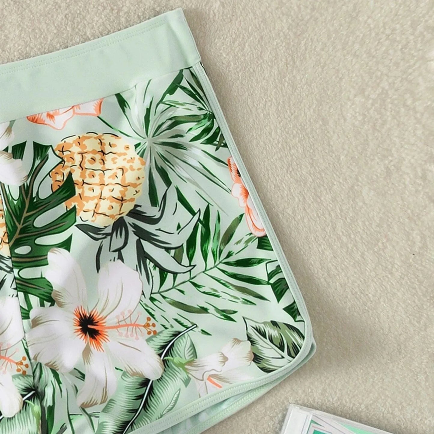 Shorts Bikinis Set  High Waist Swimsuit Women Swimwear  Plant Print Bathers Bathing Swim Suit Beachwear