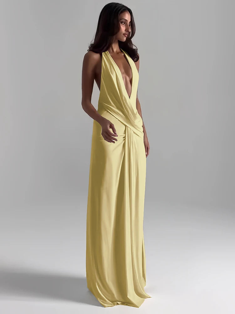 Halter Deep V Backless High Slit Maxi Dress — Women's Elegant