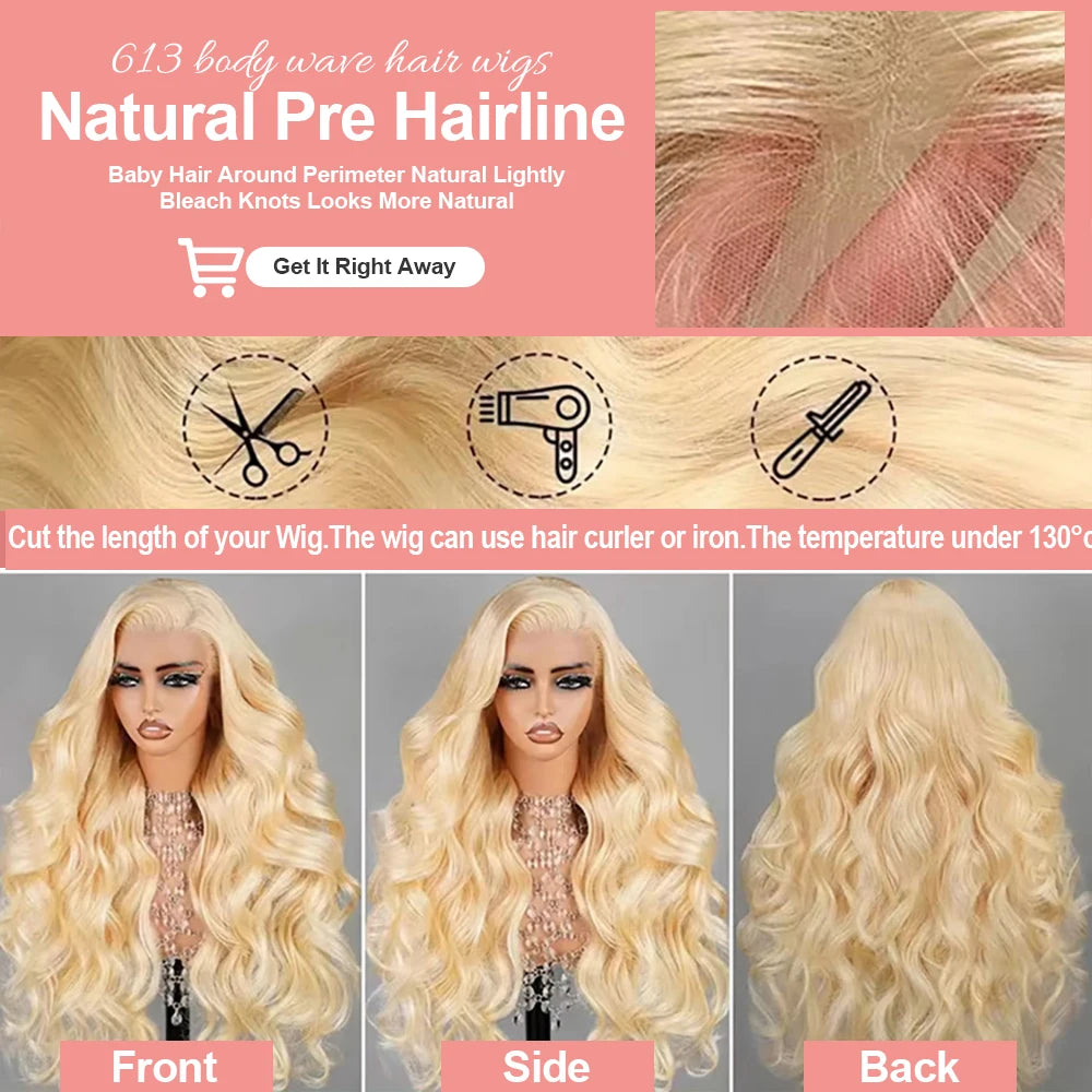 36 40 Inch 613 Honey Blonde Body Wave 250 Density 13x6 HD Lace Front Human Hair Wigs 13x4 HD Lace Frontal Wig for black women