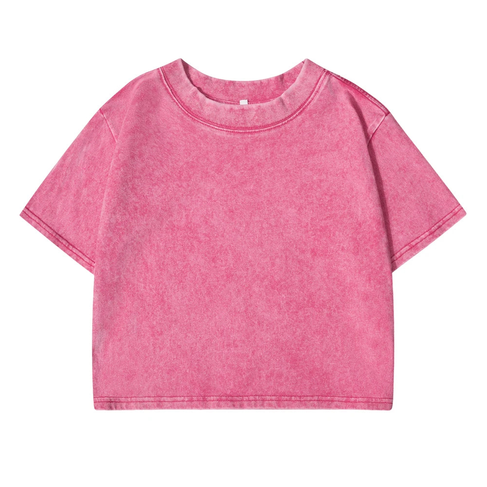 Slim Retro T-Shirt Solid Color Women Fashion Cotton Tee Tops Casual Sport Short Sleeve Cool Washed Streetwear For Female