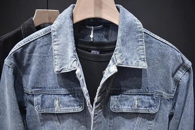 Cowboy Coat for Men Pockets Plus Size Casual Slim Autumn Denim Jackets Man Menswear Japanese Retro Cowgirl Original Trendy Rock