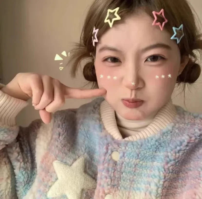 10/50pcs Colorful Kawaii Star Barrettes Y2K Sweet Girls BB Solid Star Hairclips Metal Snap Clip, Hair Jewelry Gifts