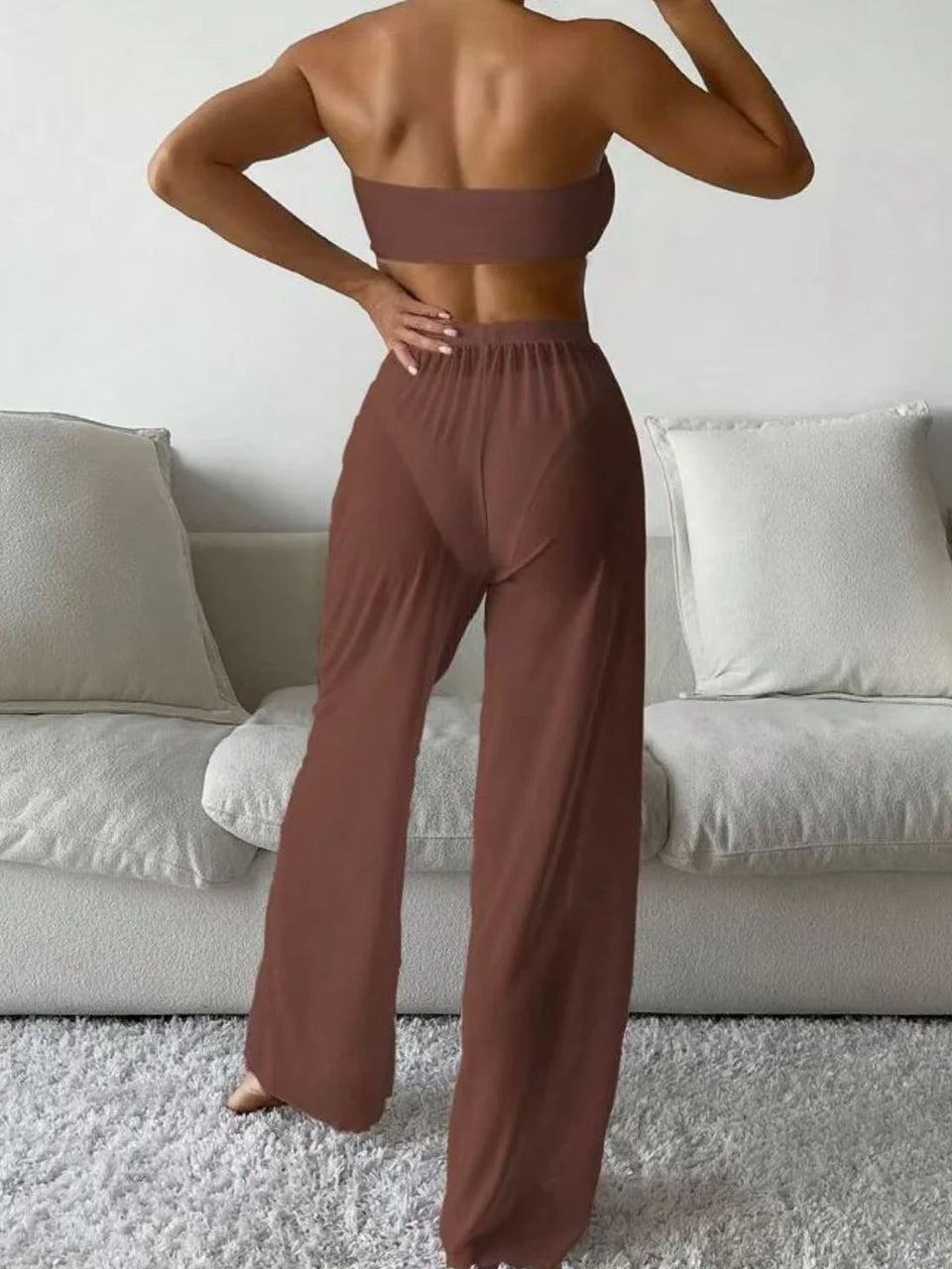 3pcs Tie Front Bandeau Bikini Set 2026 Women Triangle Swimwear Female Printed Swimsuit With Beach Pants Sexy Padded Bathing Suit