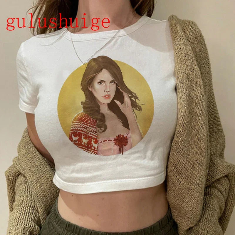 Crop Top Lana Del Rey Ldr Sailing Graphics T Shirt Cropped Harajuku Women Vintage Short-Sleeve T-Shirt Streetwear Female Tshirt