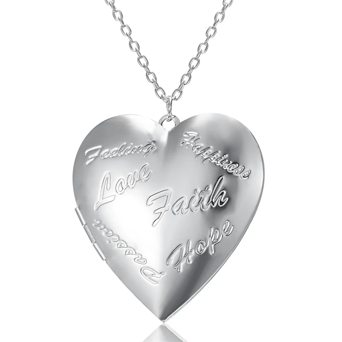 Silver Color Love Heart Photo Frame Pendant Necklace For Women I Love You Flower Pattern Heart Openable Locket Necklace Jewelry