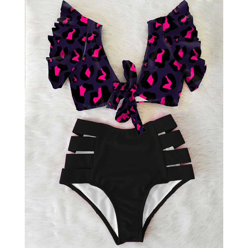 2026 High Waist Bandage Bikini Set For Women Floral Printed Ruffle Bikinis Push Up Strappy Brazilian Biquini Swimwear Swimsuit