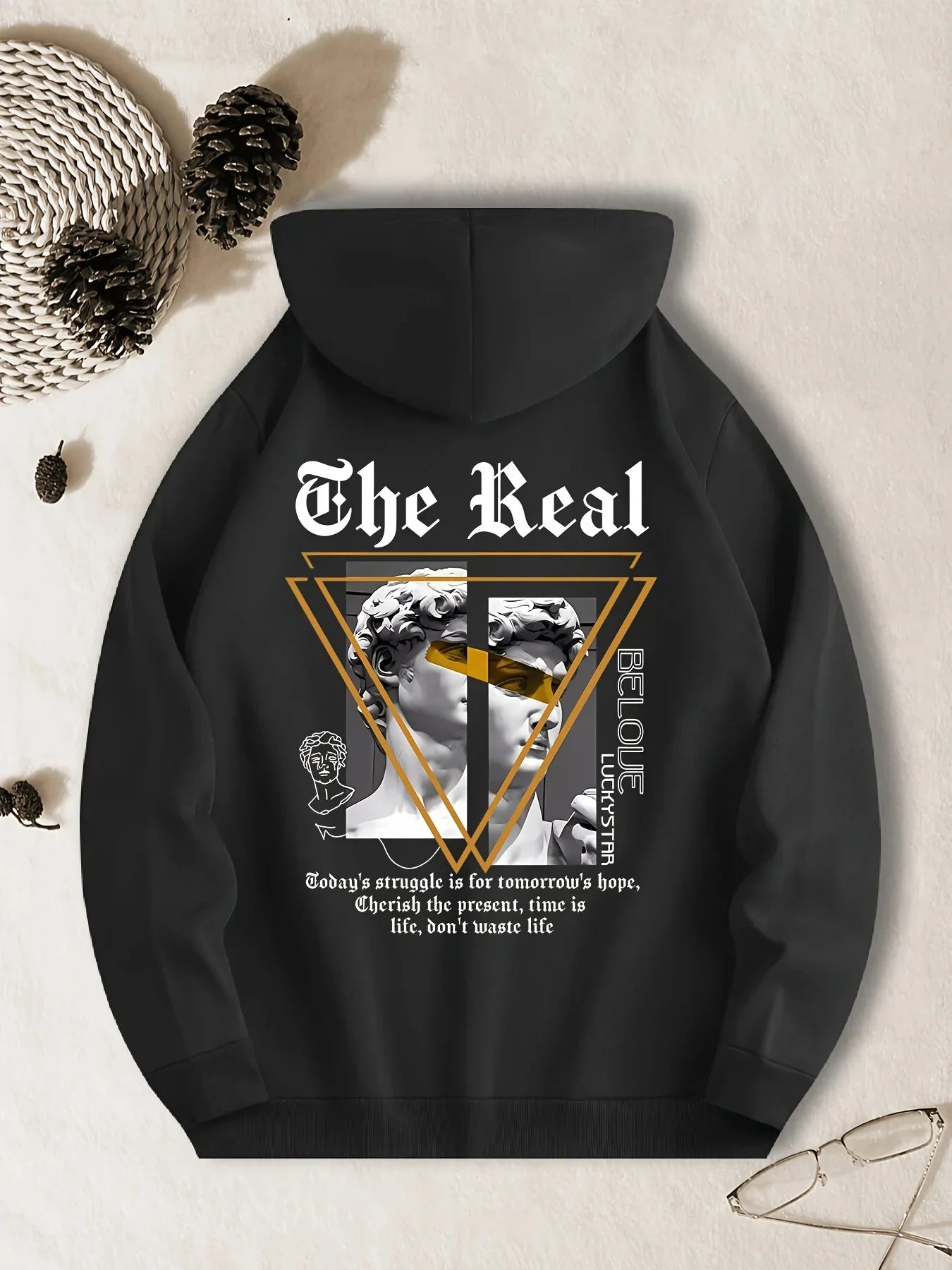 Men's Casual Hoodie Geometric Pattern Polyester Fiber Relaxed Fit Machine Washable Fashion Female Streetwear Long Sleeve Clothes