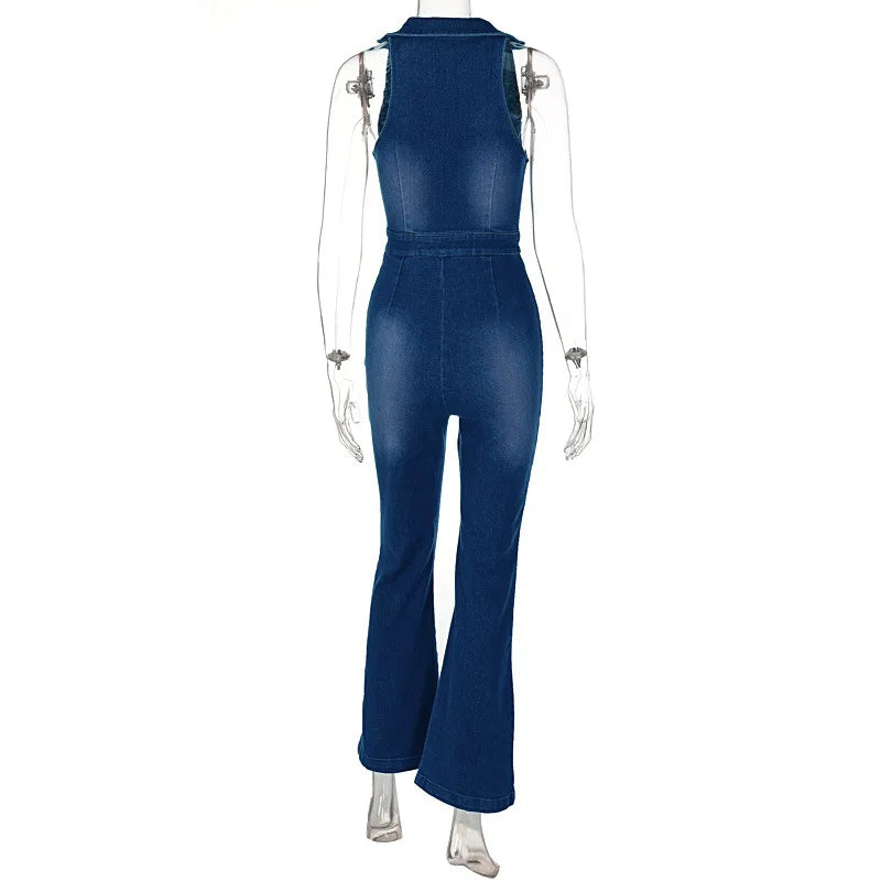 Weird Puss Cotton Elegant Denim Jumpsuit Women Sleeveless Zipper Fashion Hipster Casual High Street Wide Legs Activewear Outfits