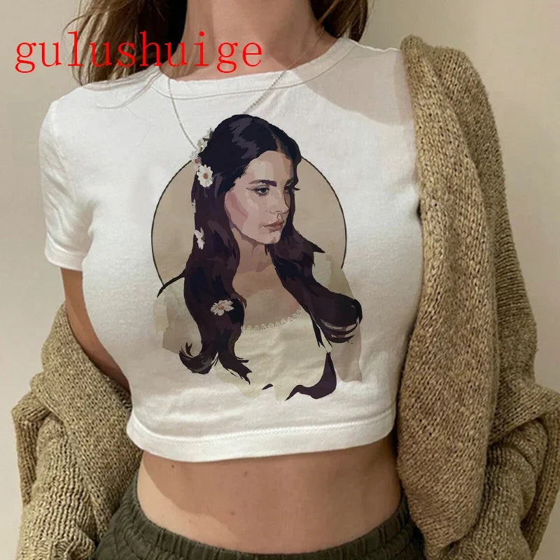 Crop Top Lana Del Rey Ldr Sailing Graphics T Shirt Cropped Harajuku Women Vintage Short-Sleeve T-Shirt Streetwear Female Tshirt
