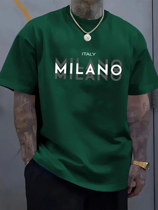 Men's summer casual comfortable breathable round neck T-shirt with letters and various shadow patterns outdoor fashion top