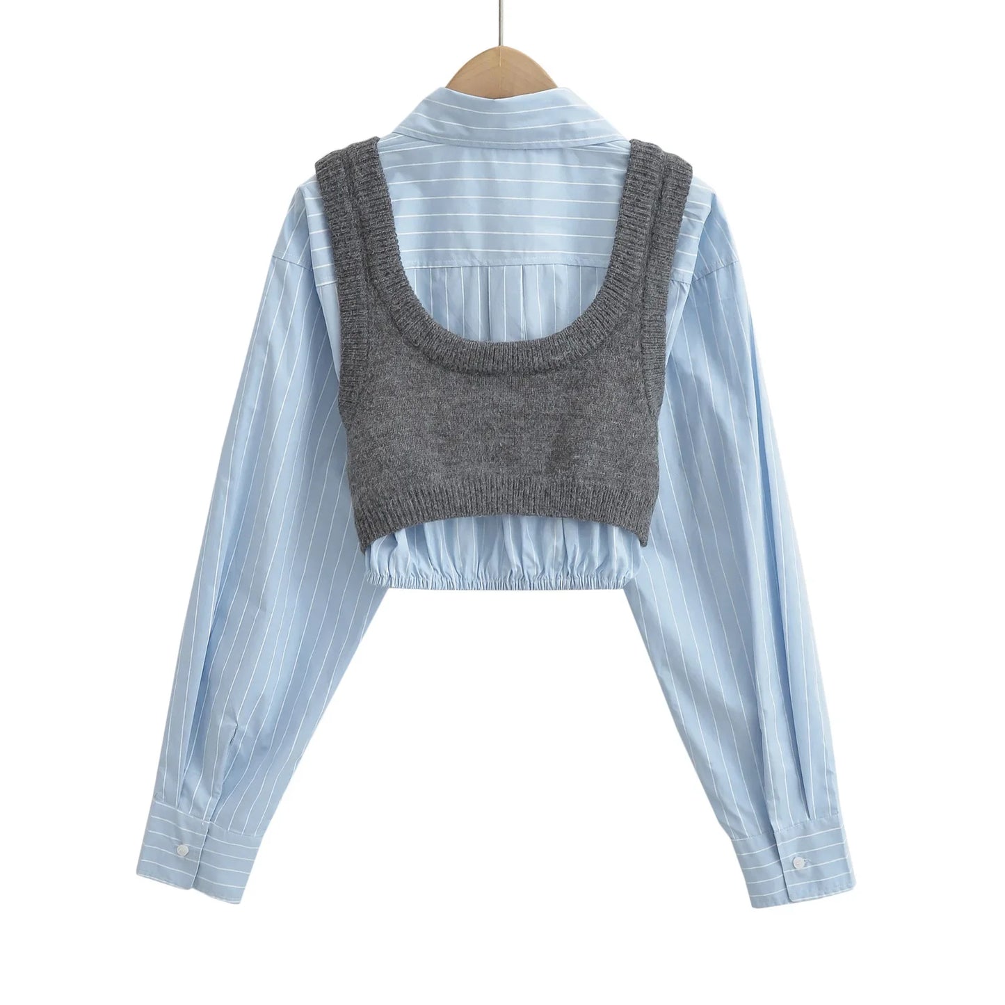 HLJ&GG Autumn Knit Vest Shirts Two Piece Sets Women Lapel Button Long Sleeve Top And Mini Skirts Outfits Fashion Retro 2pcs Suit
