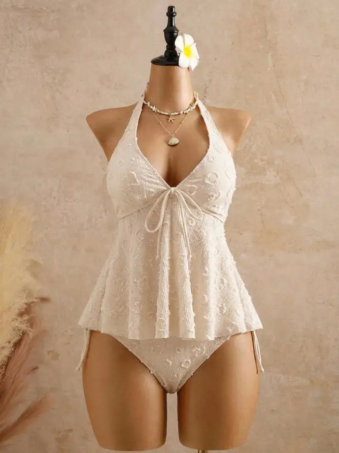 Sexy Front Tie Bikini Set 2026 Pink White V Neck Tank Top Tie Side Thong Swimsuit Summer Bathing Suit Holiday Two Piece Swimwear
