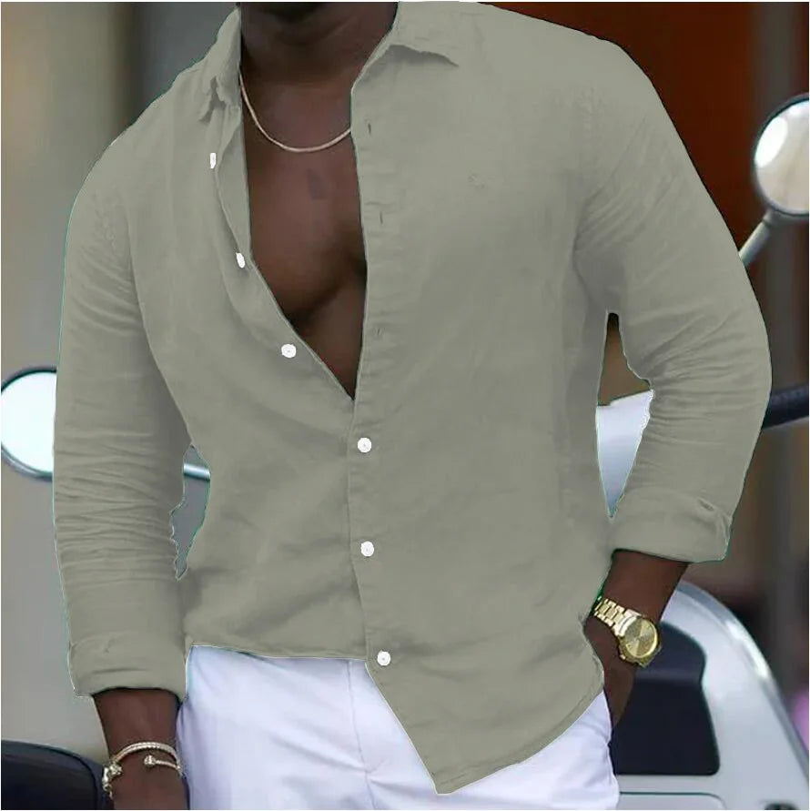 Shirt Couples Spring And Summer New Couples The Same Casual Long-sleeved Shirt Solid Color Button Style Casual Lapel Shirt Beach
