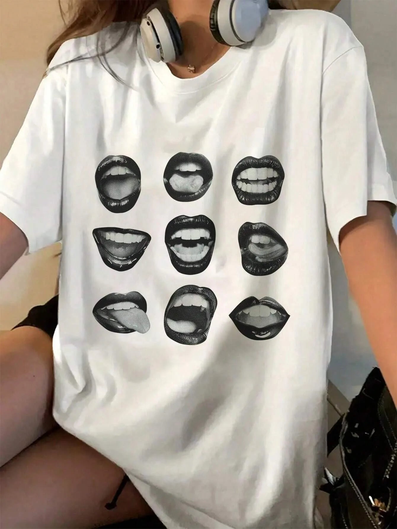 Fashion Five Pointed Star Pattern Cotton Tshirt Summer Round Neck Short Sleeve ForWomen Casual Korean Solid Color Streetwear Top