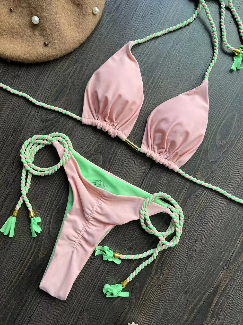 2025 New Sexy Beach Women's Swimsuit Braiding rope Bikinis Set Two-piece Triangle Swimwear Bathing Suit Brazilian Biquinis