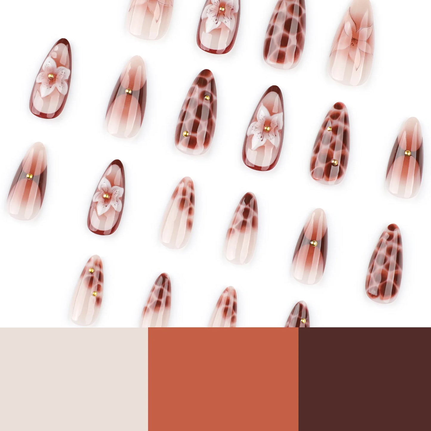 24pcs Retro Brown False Nails y2k Leopard Print Fake Nails Tips Wearable Detachable Spice Girl French Almond Press on Nails