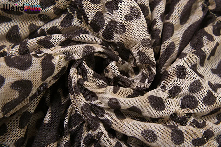 Weird Puss Leopard Print Women 2 Piece Set Sexy See Through Summer Ruffles Camisole+Shorts Vacation Matching Clubwear Outfits