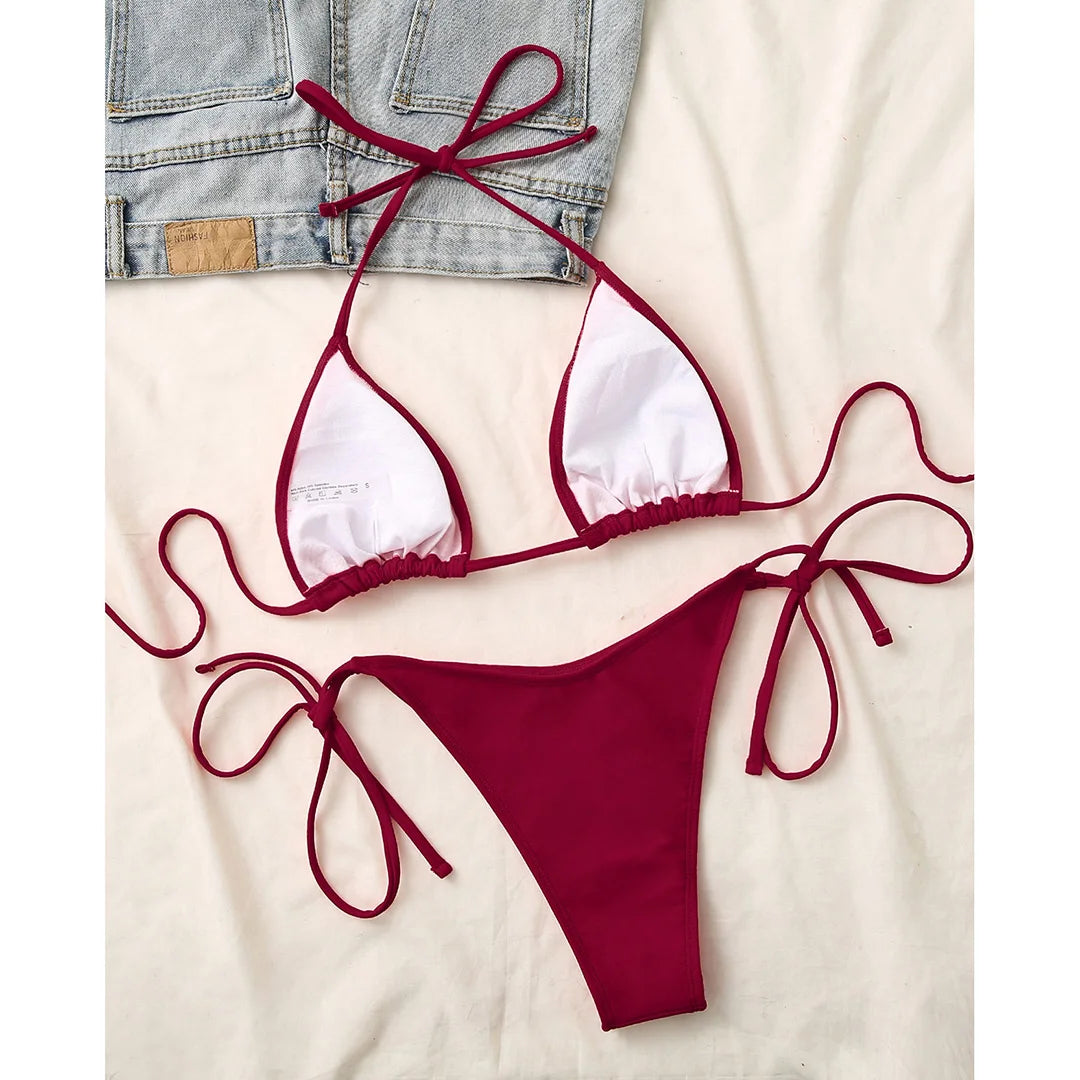 7 Colors Brazilian Halter Bikini Female Swimsuit Women Swimwear Two-pieces Bikini set Padded Bather Bathing Suit Swim V3536A