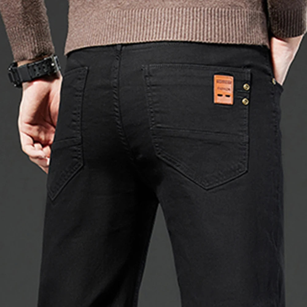 Denim White Jeans Elasticity Straight Slim Fit Casual Soft Business Classic Brand Trousers Fashion Advanced Stretch Denim Pants men