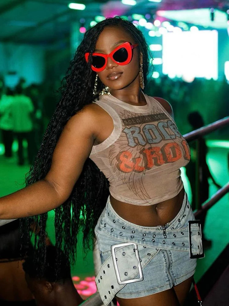 Weird Puss Seyx Hottie Crop Tees Women Summer Fashion Letter Print O-Neck Skinny Elastic Night Club Party Streetwear Tank Tops