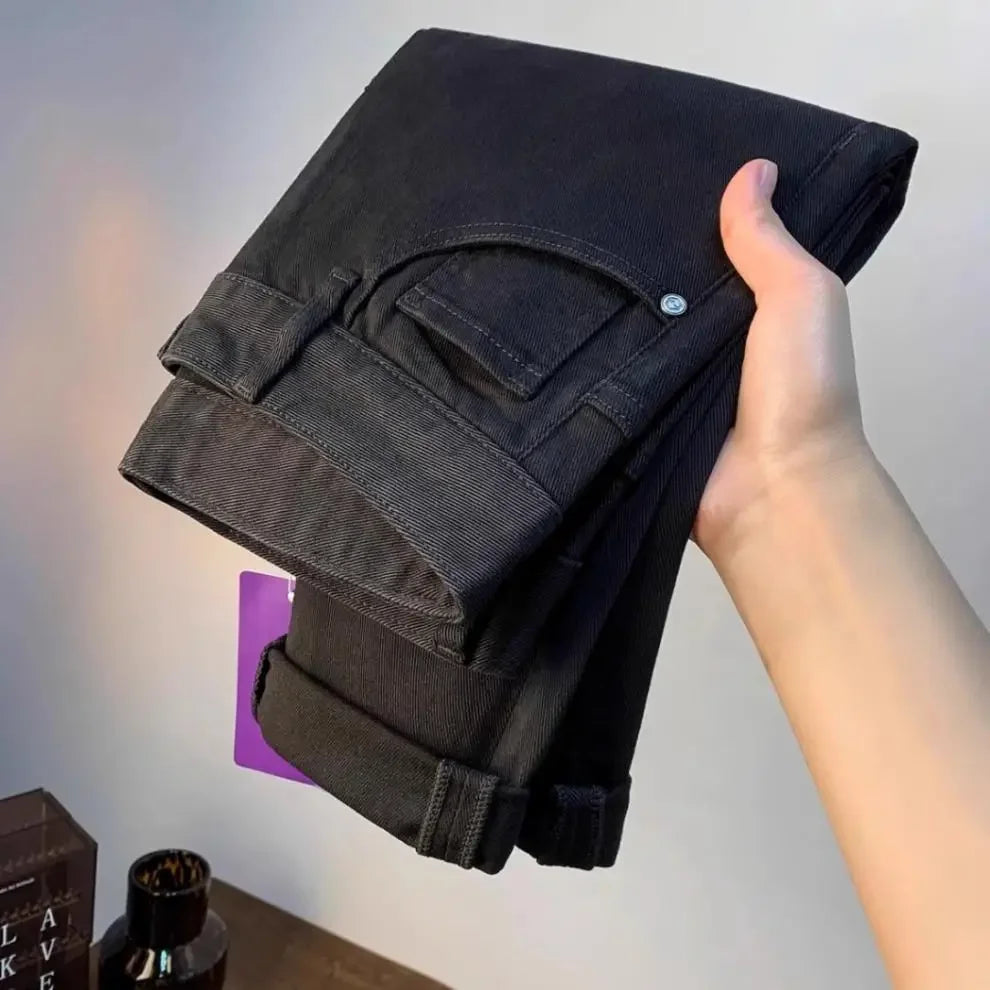 Spring Autumn Men's Elastic Slim Fit Casual Jeans Trendy Loose High End Brand Fashionable Long Trousers Popular Style