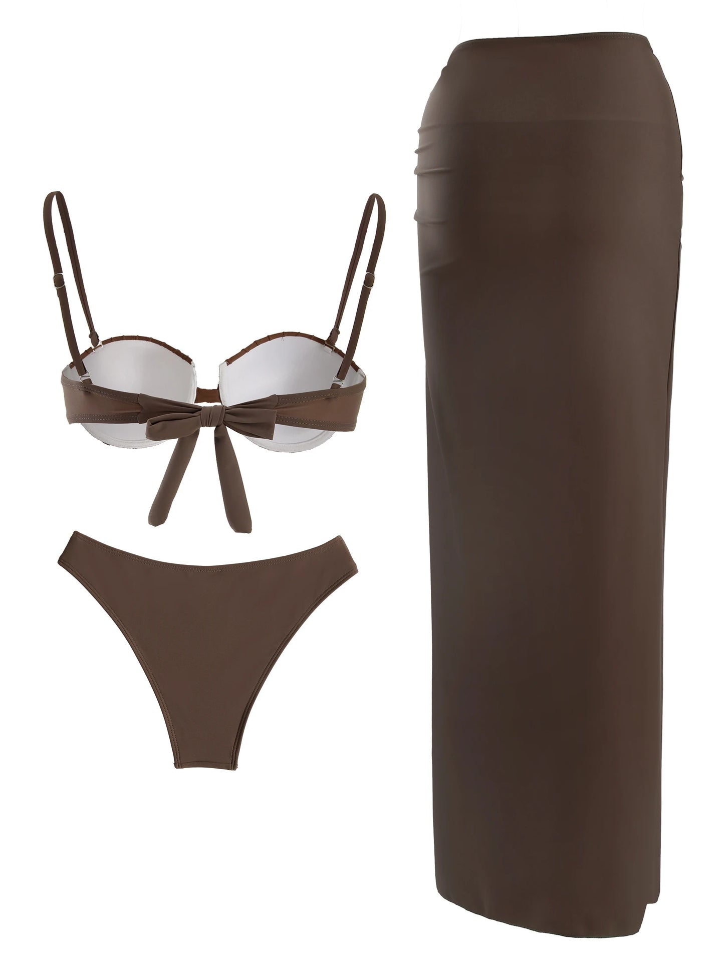 New Stylish Bikini 3 Piece Sexy Shell Swimsuit and O Ring Long Skirt Brazilian Biquini High Split Beachwear Vacation Outfit K131