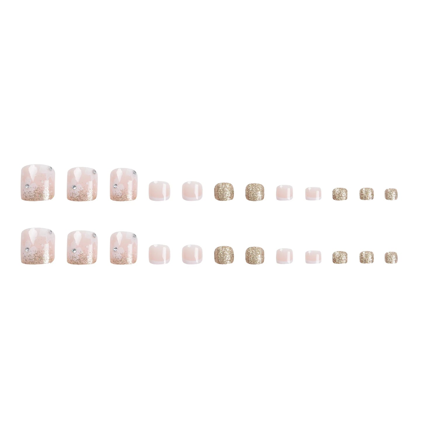New White Flower Artificial Toe Nails with Gold Foil False Toenail Tips French Lady Girl Wearable Press on Nails for Feets