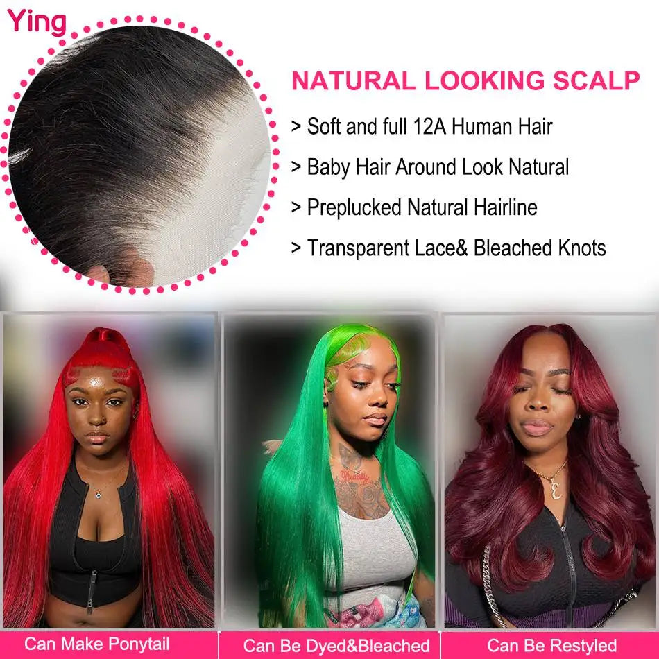 Highlight Emerald Green Colored 200% Bone Straight 13x4 13x6 Lace Frontal Wigs Human Hair PrePlucked 5x5 Closure Wigs For Women