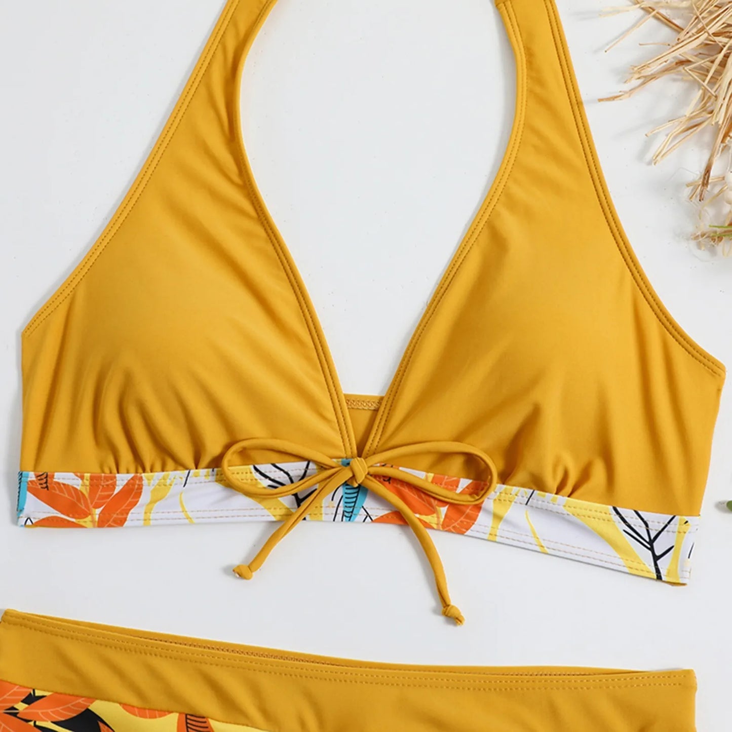 Shorts Bikinis Set  High Waist Swimsuit Women Swimwear  Plant Print Bathers Bathing Swim Suit Beachwear