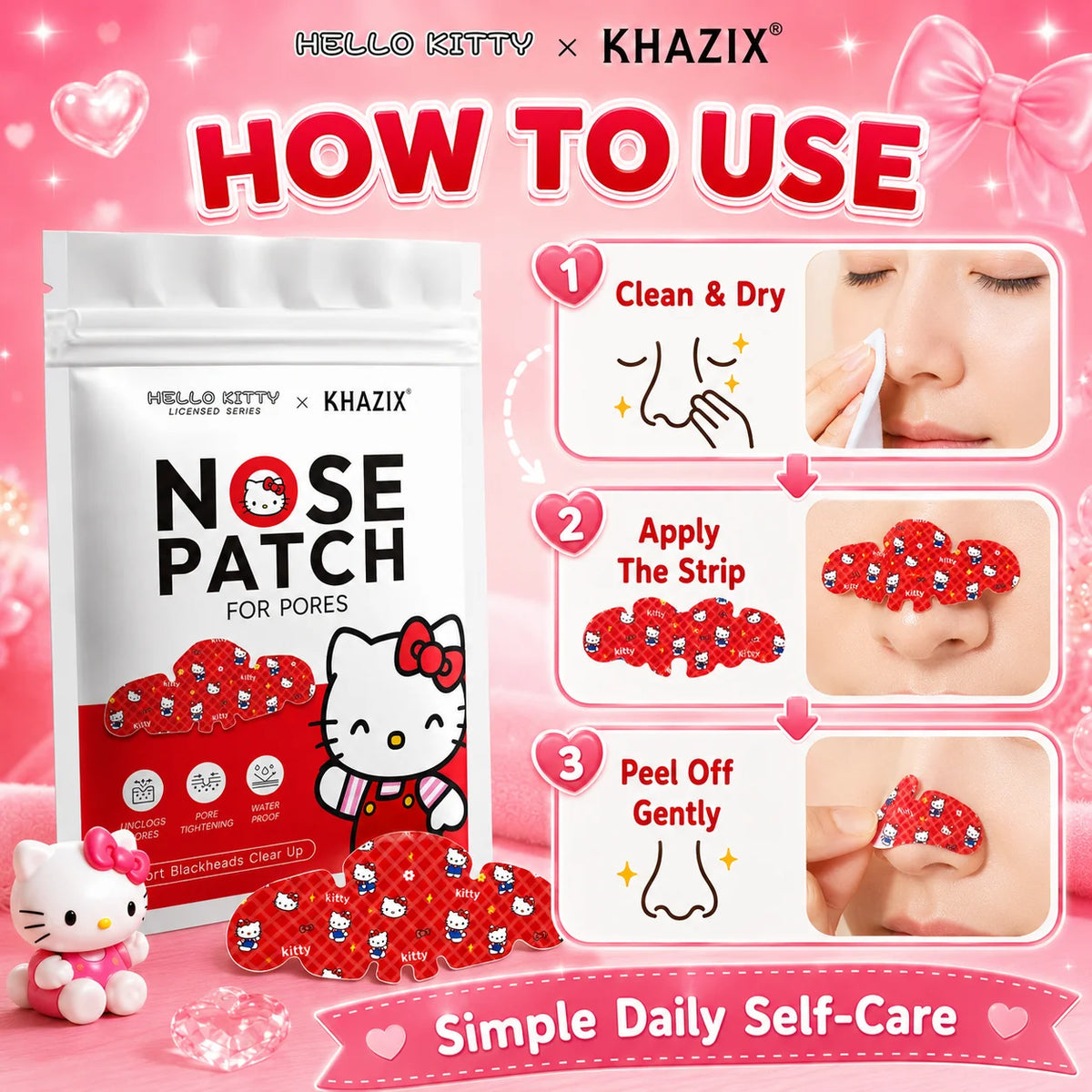 10pcs Hello Kitty Nose Pore Strips 10PCS Cute Cartoon Design Nose Stickers Kawaii Beauty Care Gift for Women