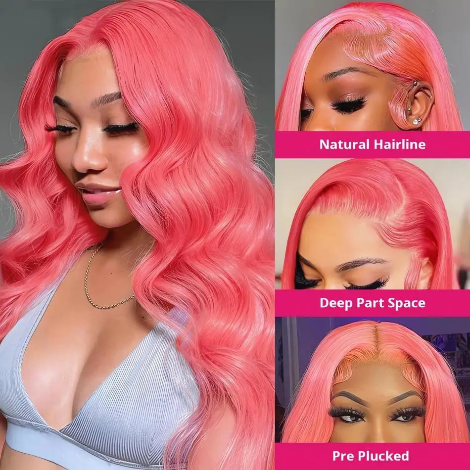 30 40 inch Pink hd lace frontal wig 13x6 human hair Brazilian Colored body wave Frontal Wigs 13x4 For Women choice wigs on clear