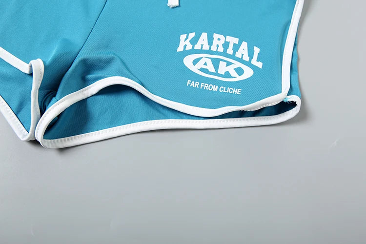 Weird Puss Activity 2piece Set Women Tracksuit Shorts Sleeve Crop Tops+Biker Shorts Letter Print Matching Street Stretch Suits