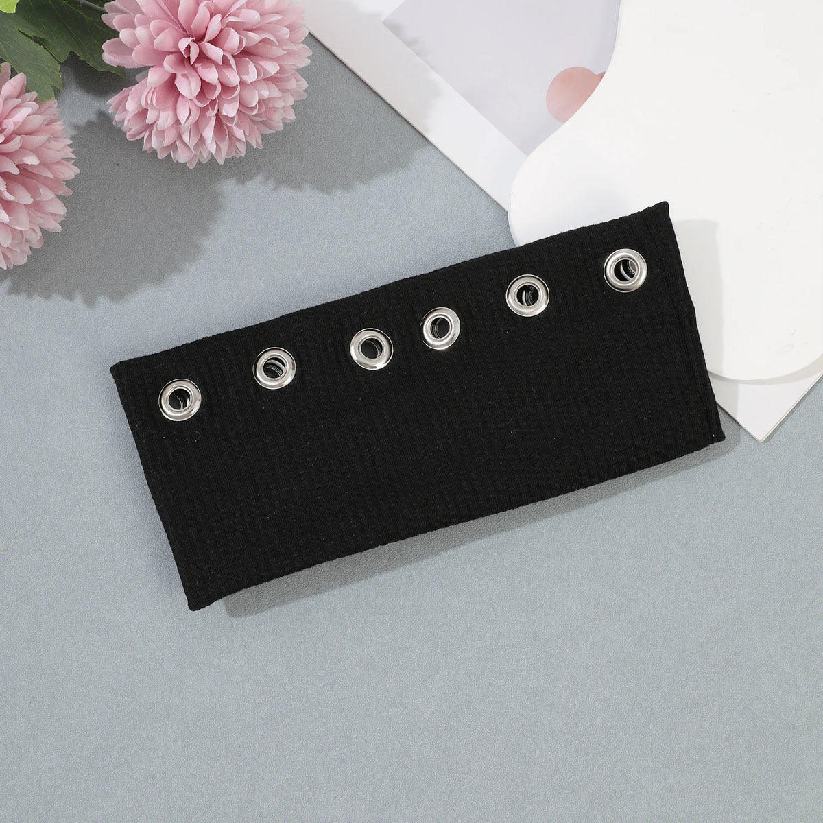 AWAYTR Punk Girl Fabric Hollow Elastic Headbands Metal Rock Personalized Hollow Eyelets Hair Band Casual Sports Grommet Headband