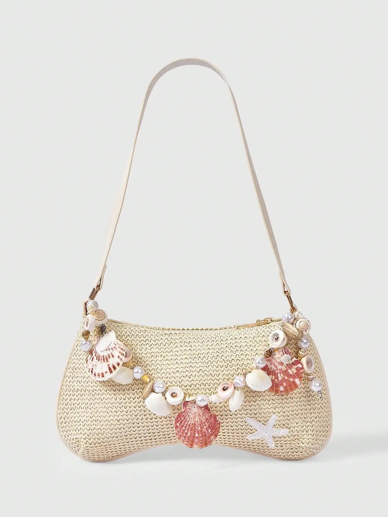 ROMWE Fairycore 1pc Summer Beach Starfish Series Shell & Seashell Woven Shoulder Hand Carry Bag