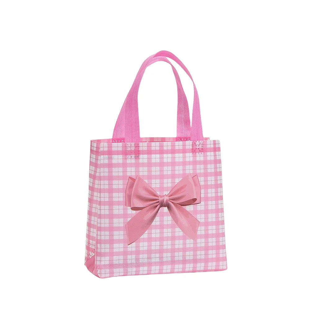 LPZHI Pink Bow Reusable Gift Tote Nonwoven Bag for Birthday Baby Shower Wedding Party Favors Kids Children's Day