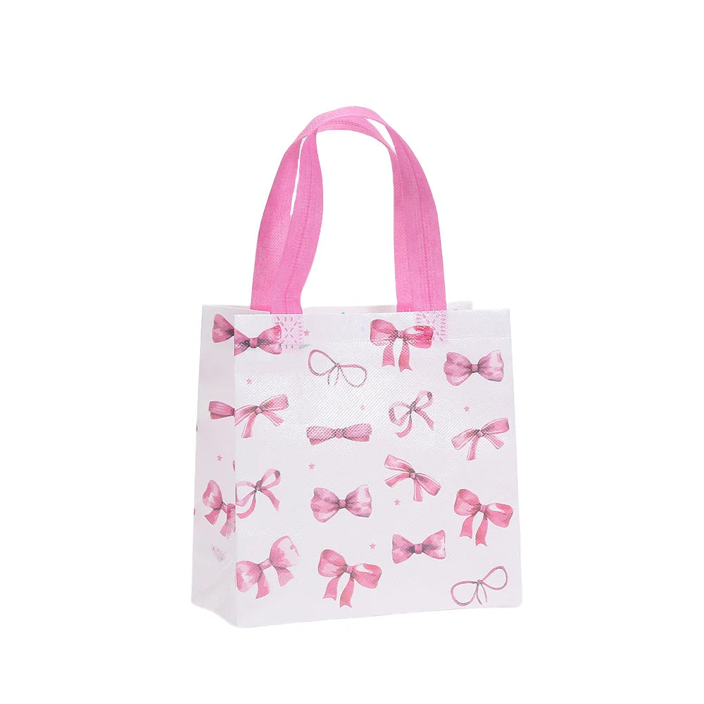 LPZHI Pink Bow Reusable Gift Tote Nonwoven Bag for Birthday Baby Shower Wedding Party Favors Kids Children's Day
